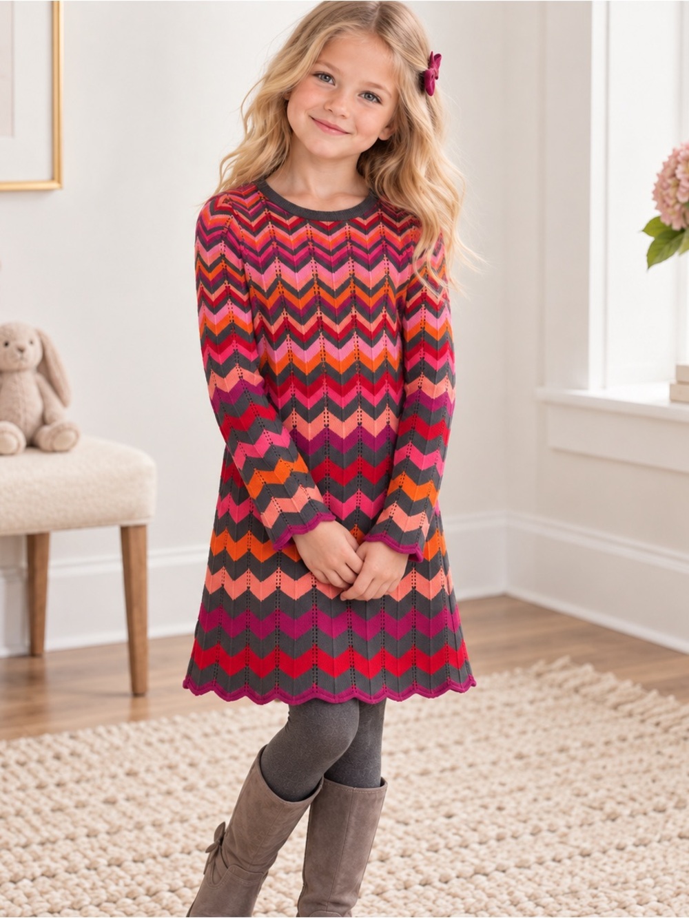 Hanna Andersson Chevron Cotton Knit Dress 120 6-7